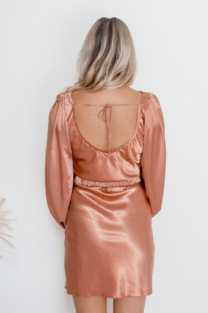Tonneli Rust Dress | Women's Satin Mini Dress