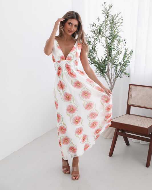 Vivia White Floral Dress | Women's Floral Maxi Dress