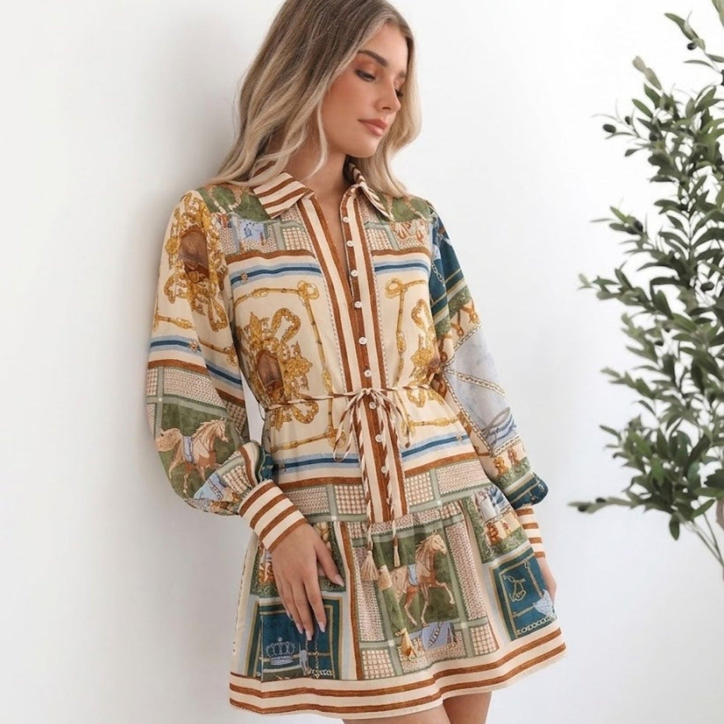 Zetian Multi Print Mini Dress | Women's Printed Shirt Dress