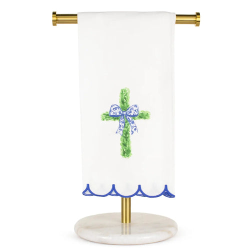 Boxwood Cross Scalloped Hand Towel