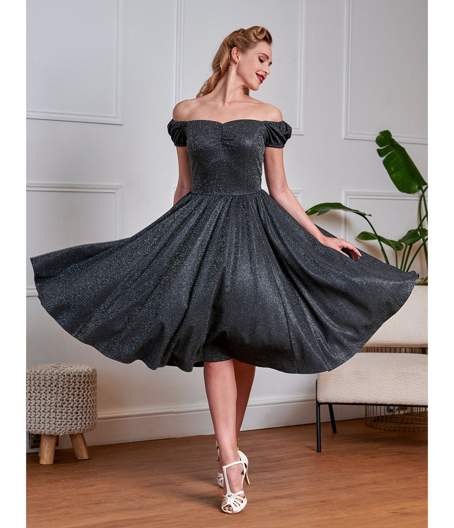 Banned Black Glitter Swing Dress