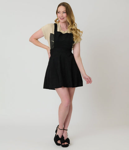 Black Corduroy Pinafore Flare Skirt