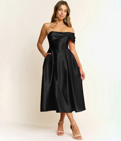Black Off The Shoulder Midi Dress