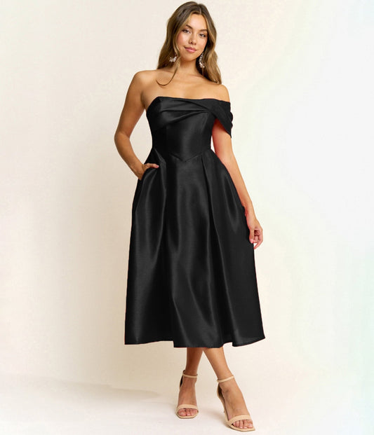 Black Off The Shoulder Midi Dress