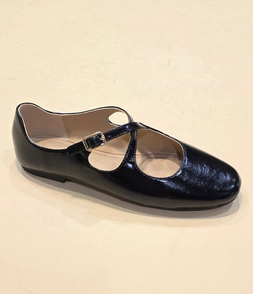Black Patent Leatherette Criss Cross Flats
