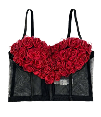 Black & Red Flowers Heart Bustier Crop Top