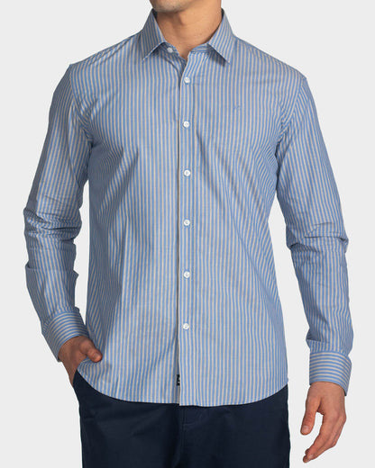 Camisa manga larga a rayas para hombre blue