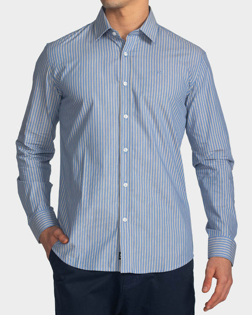 Camisa manga larga a rayas para hombre blue