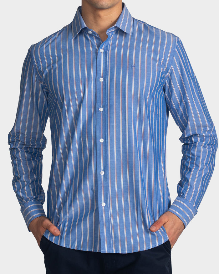 Camisa manga larga a rayas para hombre blue