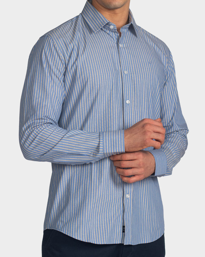 Camisa manga larga a rayas para hombre blue