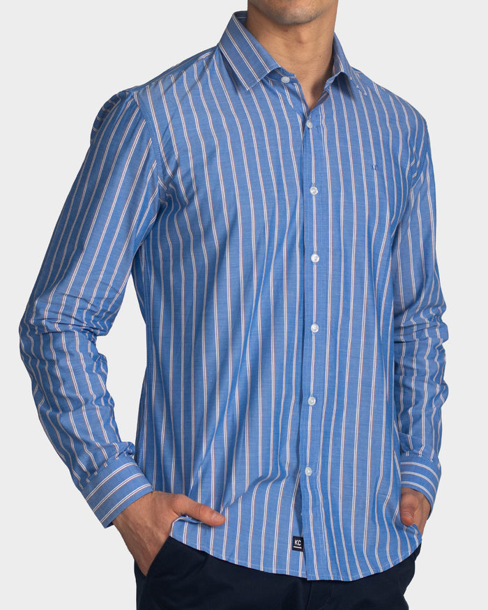 Camisa manga larga a rayas para hombre blue