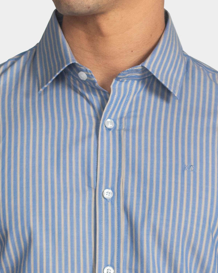 Camisa manga larga a rayas para hombre blue