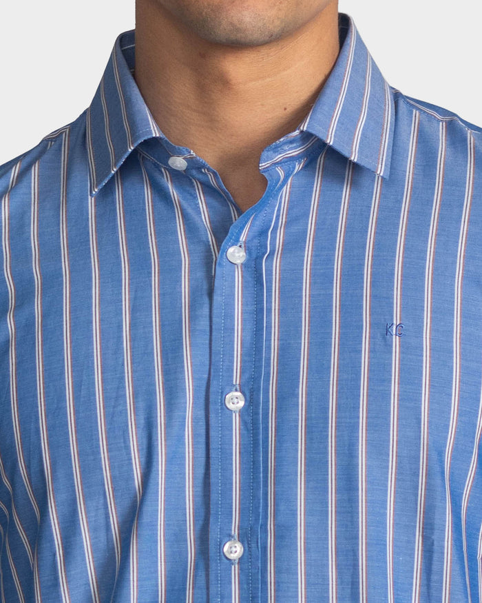 Camisa manga larga a rayas para hombre blue