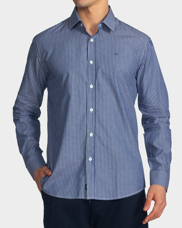 Camisa manga larga a rayas para hombre navy