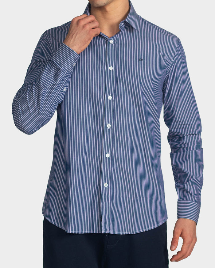 Camisa manga larga a rayas para hombre navy