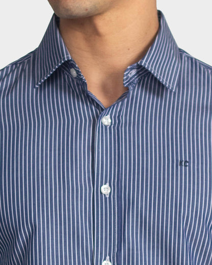 Camisa manga larga a rayas para hombre navy