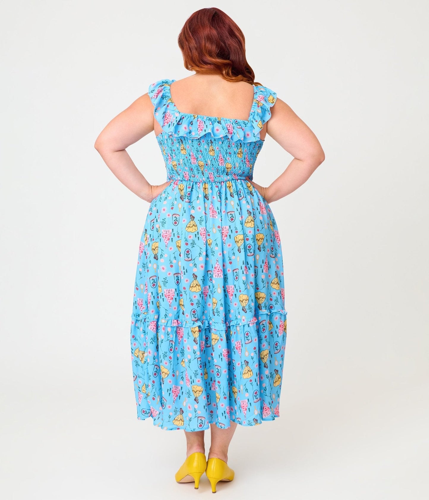 Disney Beauty & The Beast Collection by Unique Vintage Plus Size Blue Beauty & Beast Midi Dress