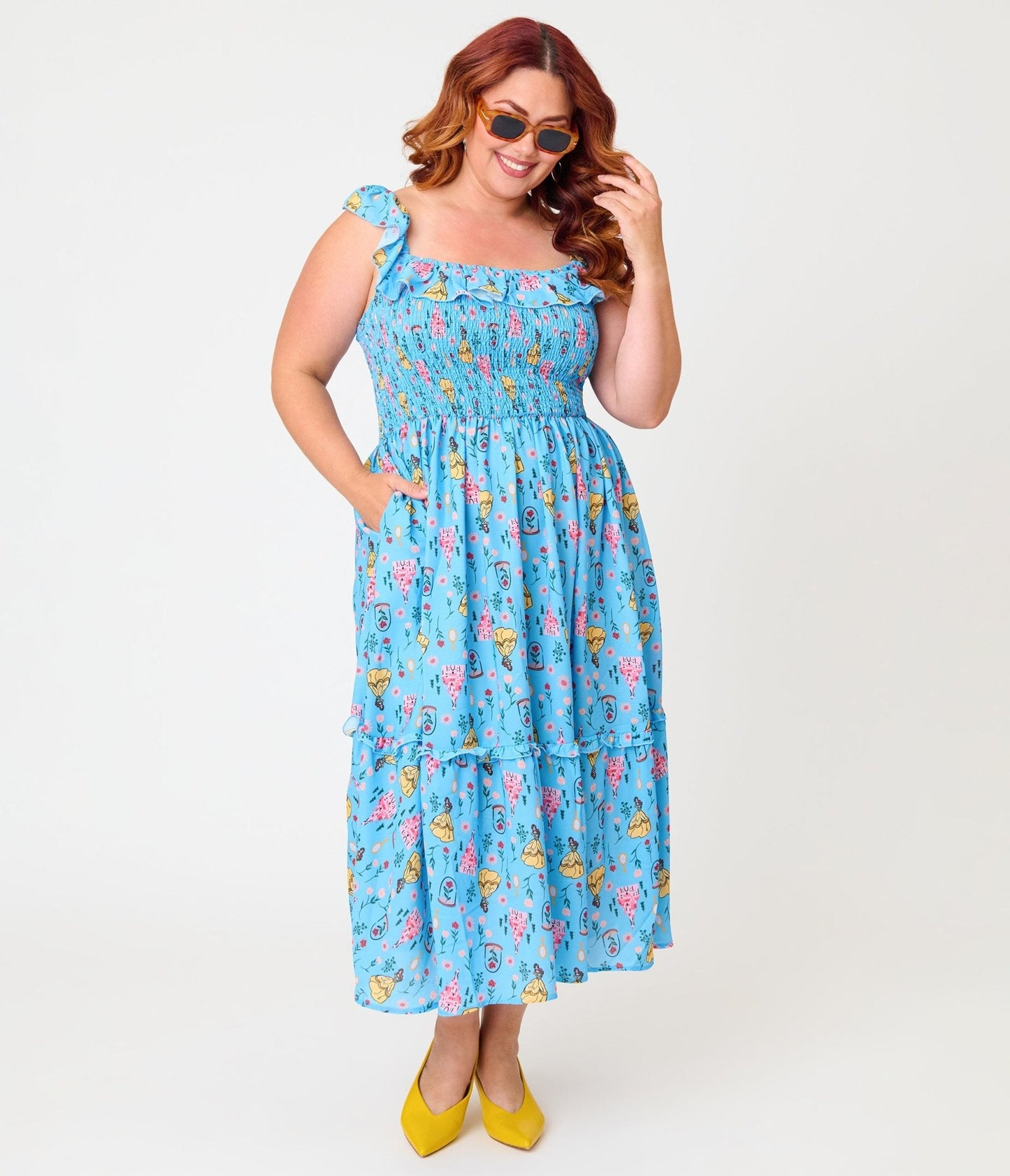 Disney Beauty & The Beast Collection by Unique Vintage Plus Size Blue Beauty & Beast Midi Dress
