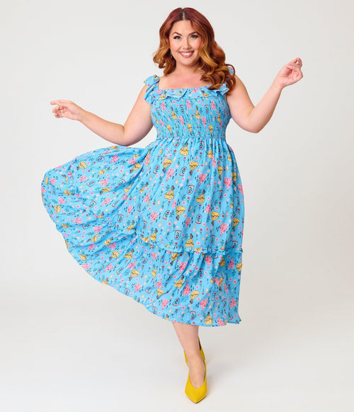 Disney Beauty & The Beast Collection by Unique Vintage Plus Size Blue Beauty & Beast Midi Dress