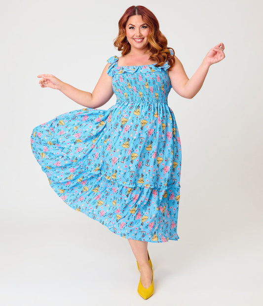 Disney Beauty & The Beast Collection by Unique Vintage Plus Size Blue Beauty & Beast Midi Dress