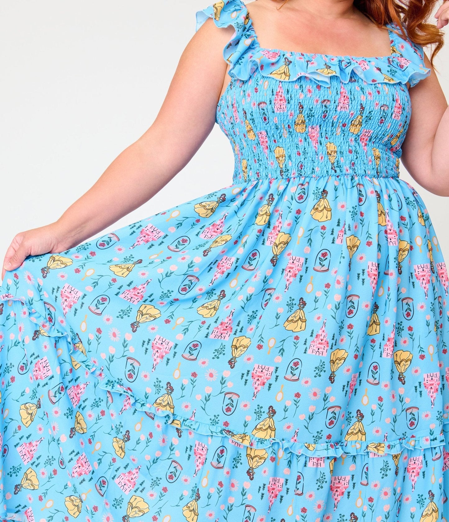 Disney Beauty & The Beast Collection by Unique Vintage Plus Size Blue Beauty & Beast Midi Dress