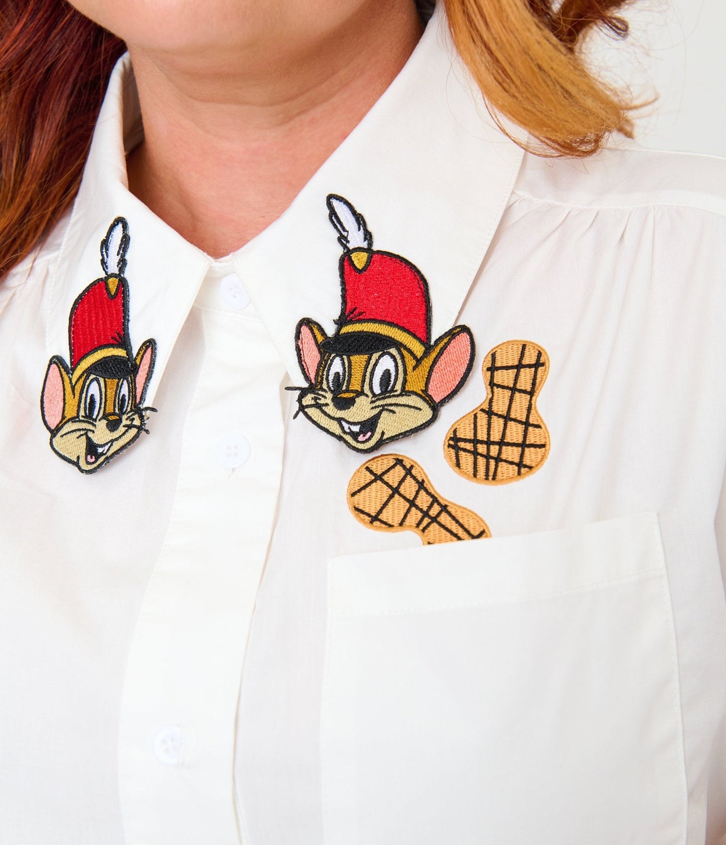 Disney Dumbo Collection by Unique Vintage Plus Size White Timothy Mouse Collar Cotton Blouse