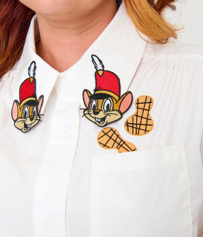 Disney Dumbo Collection by Unique Vintage Plus Size White Timothy Mouse Collar Cotton Blouse