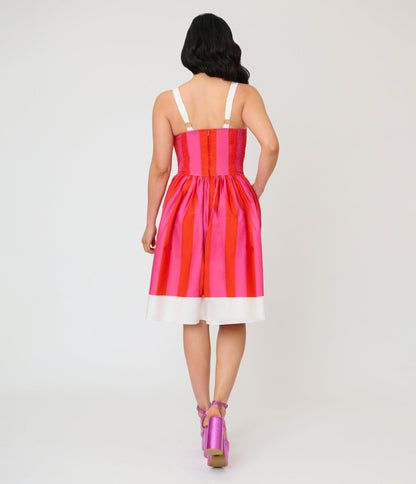 Disney Dumbo Collection by Unique Vintage Red & Pink Stripe Dumbo Swing Dress