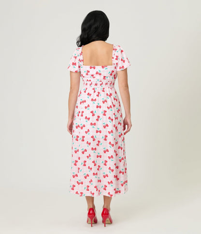Disney Mickey & Friends Collection by Unique Vintage Pink & Minnie Cherries Midi Dress