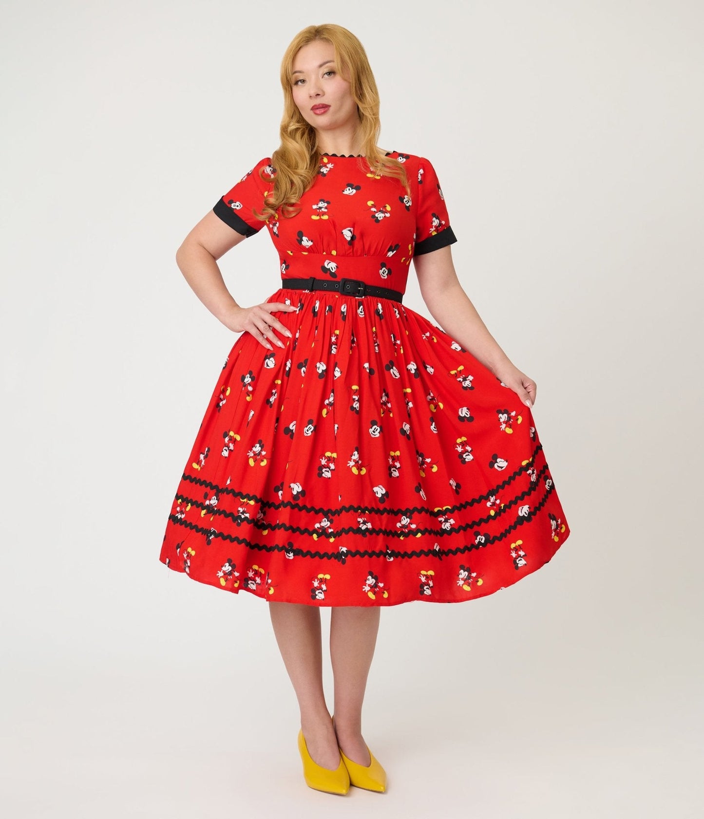 Disney Mickey & Friends Collection by Unique Vintage Red Mickey Print Swing Dress