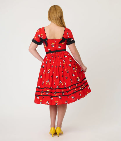 Disney Mickey & Friends Collection by Unique Vintage Red Mickey Print Swing Dress