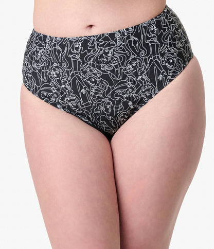 Disney Princess Collection by Unique Vintage Black & White Princess Print Swim Bottoms