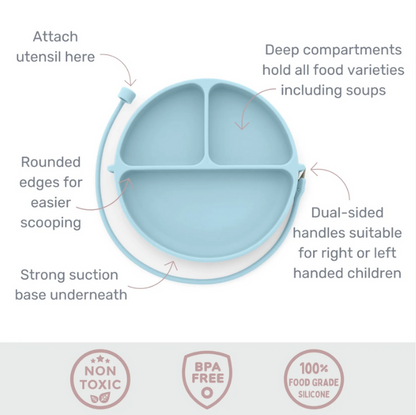 DropLess Plate | Silicone Suction Plate with Utensil Attachment