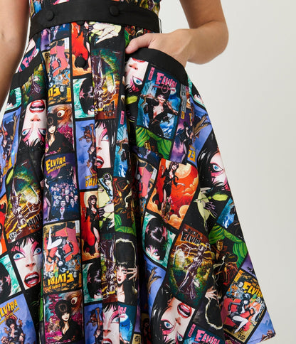 Elvira x Unique Vintage Elvira Comic Print Hedda Swing Dress