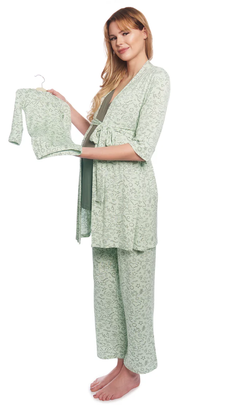 Everly Grey | 5-Piece Pajama Set | Sage Doodle