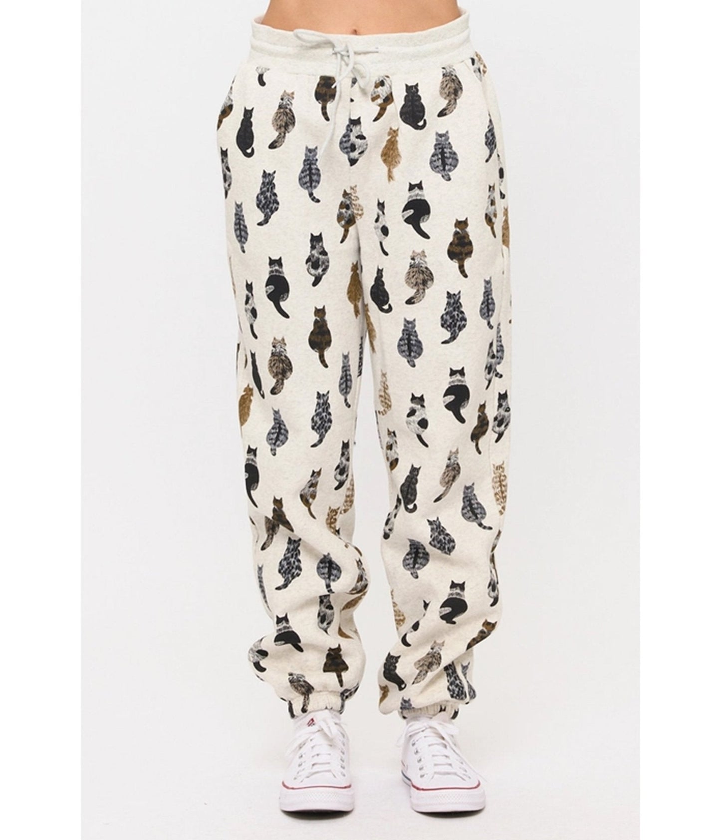 Heather Gray Cat Back Print Sweatpants
