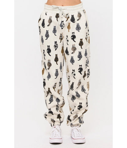 Heather Gray Cat Back Print Sweatpants