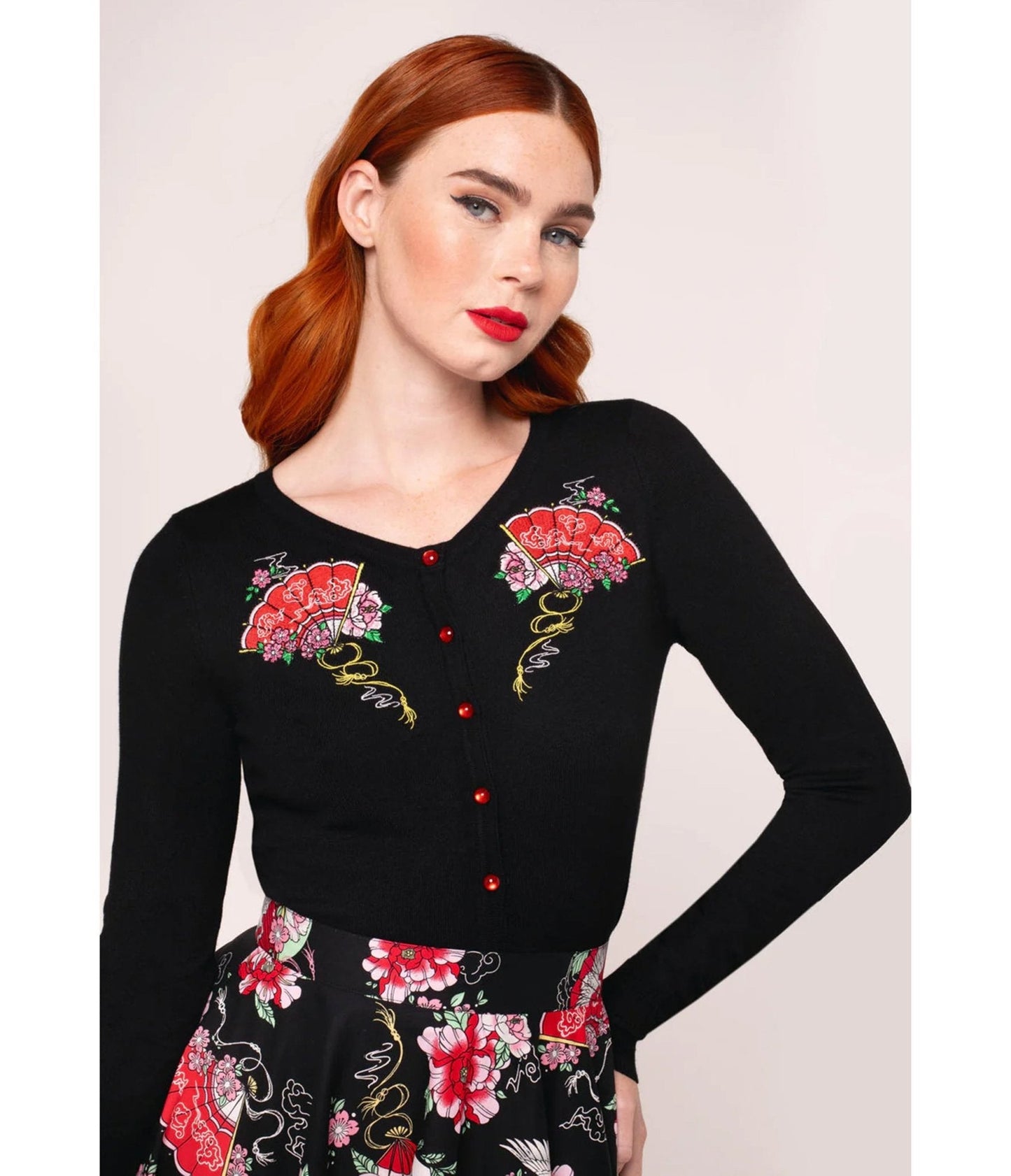 Hell Bunny Black Fan & Floral Embroidered Yuna Cardigan