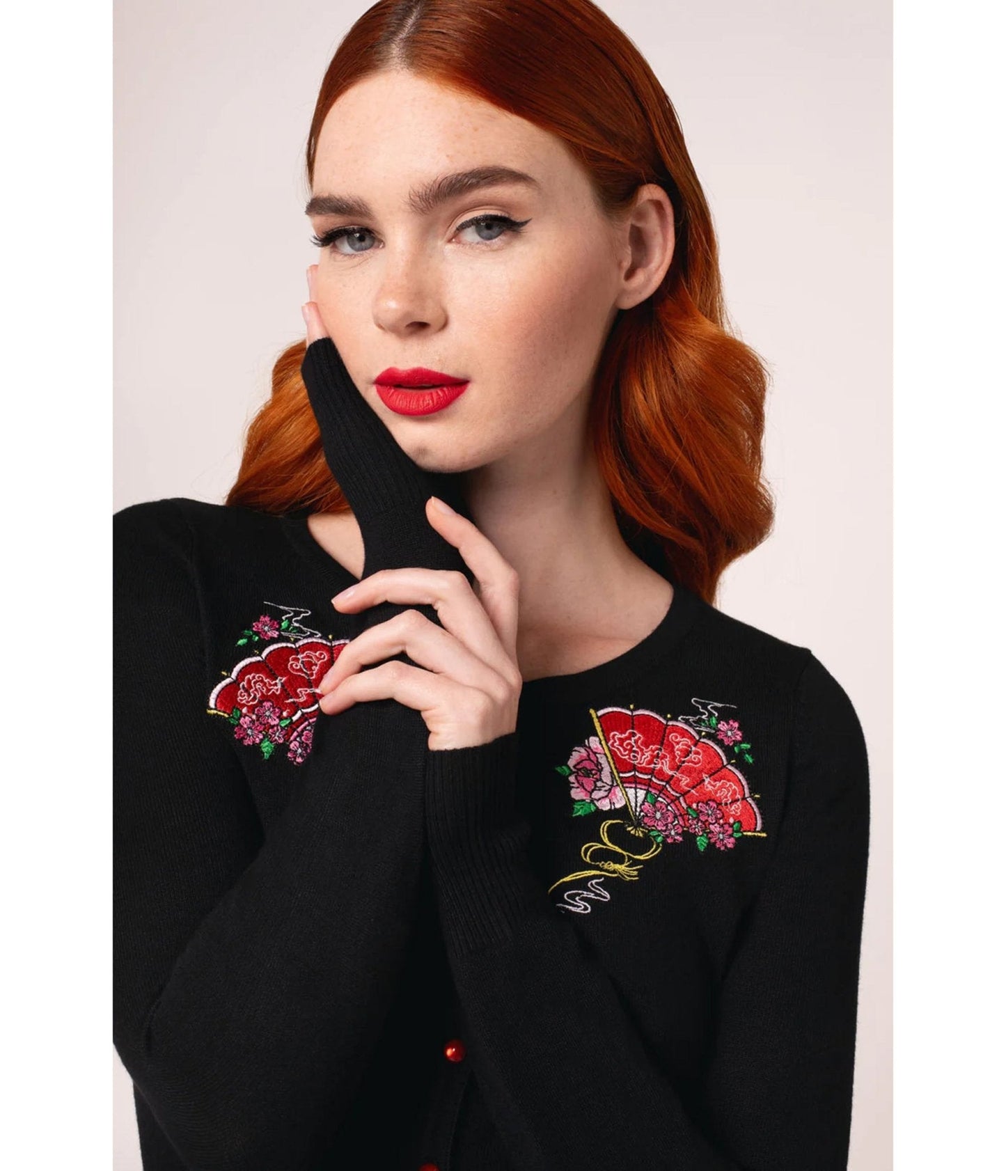 Hell Bunny Black Fan & Floral Embroidered Yuna Cardigan