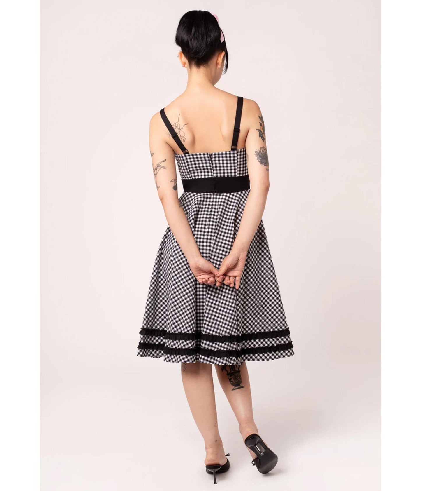 Hell Bunny Black Gingham Heart Pocket Swing Dress