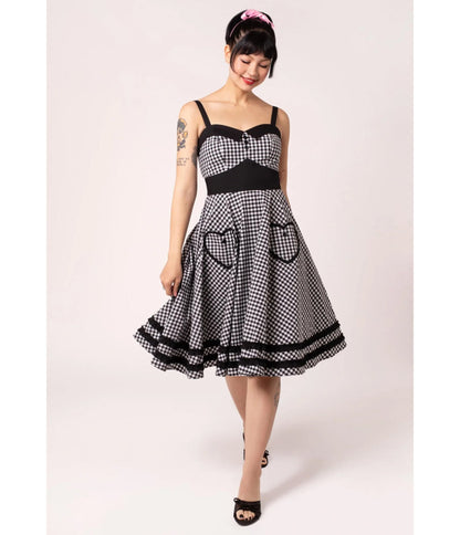 Hell Bunny Black Gingham Heart Pocket Swing Dress