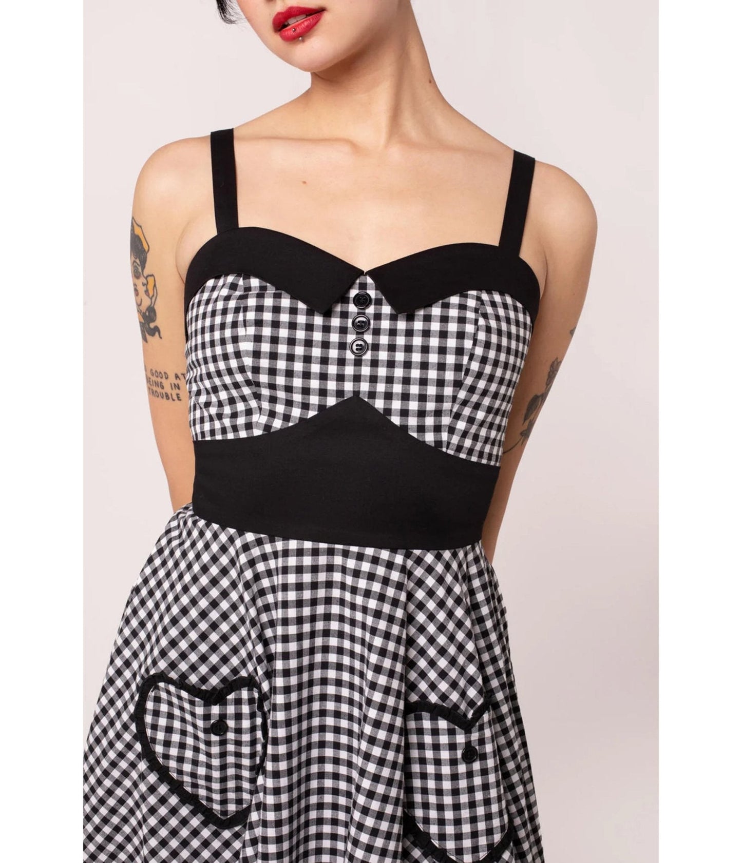 Hell Bunny Black Gingham Heart Pocket Swing Dress