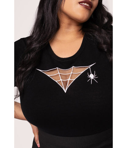 Hell Bunny Black & White Cobweb Cutout Top
