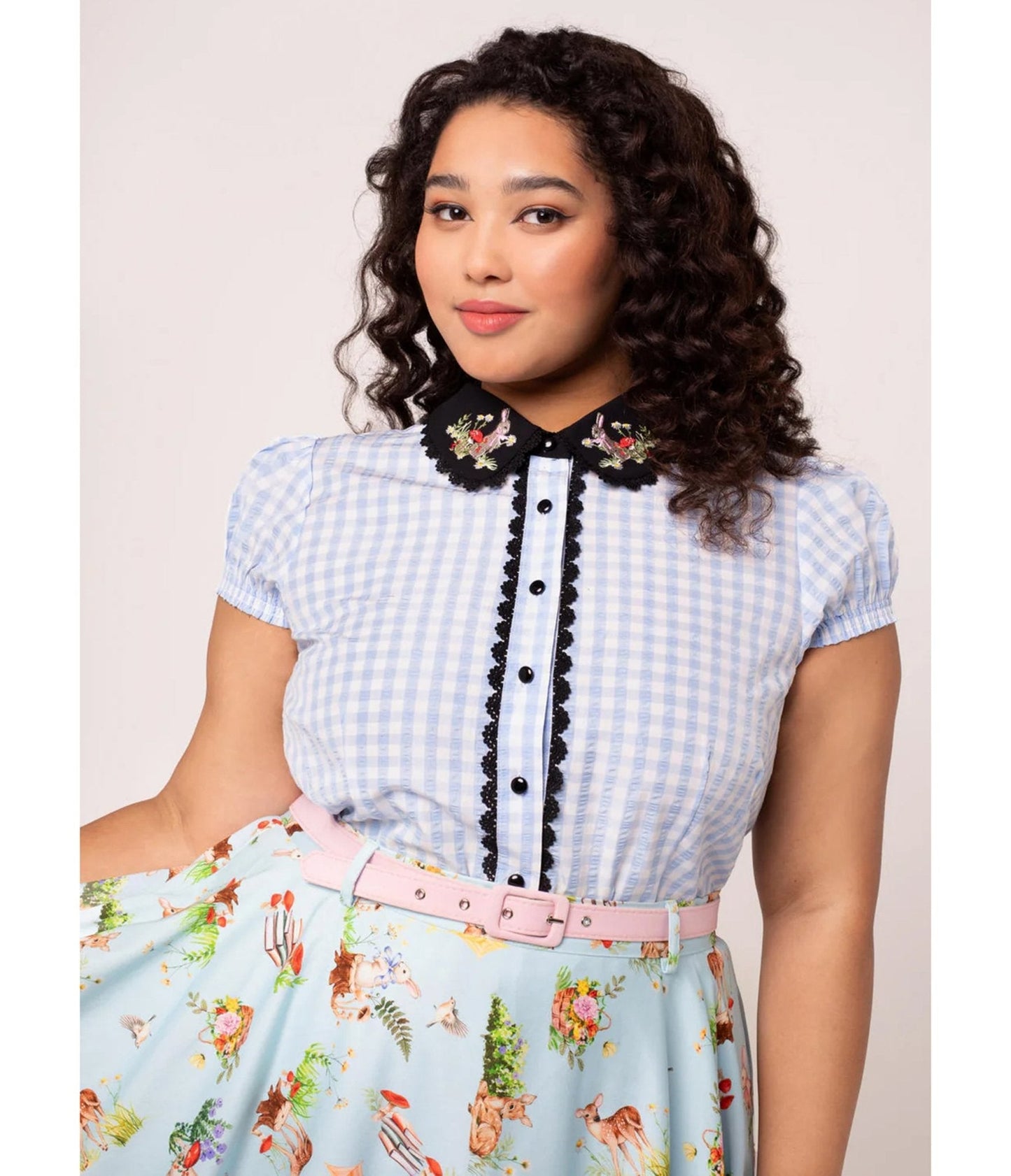 Hell Bunny Blue Gingham Beatrix Blouse