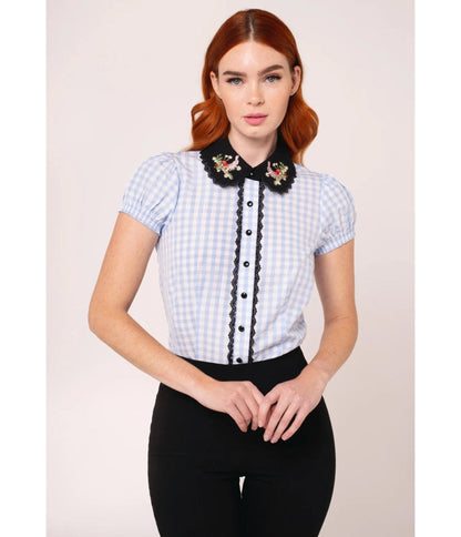 Hell Bunny Blue Gingham Beatrix Blouse