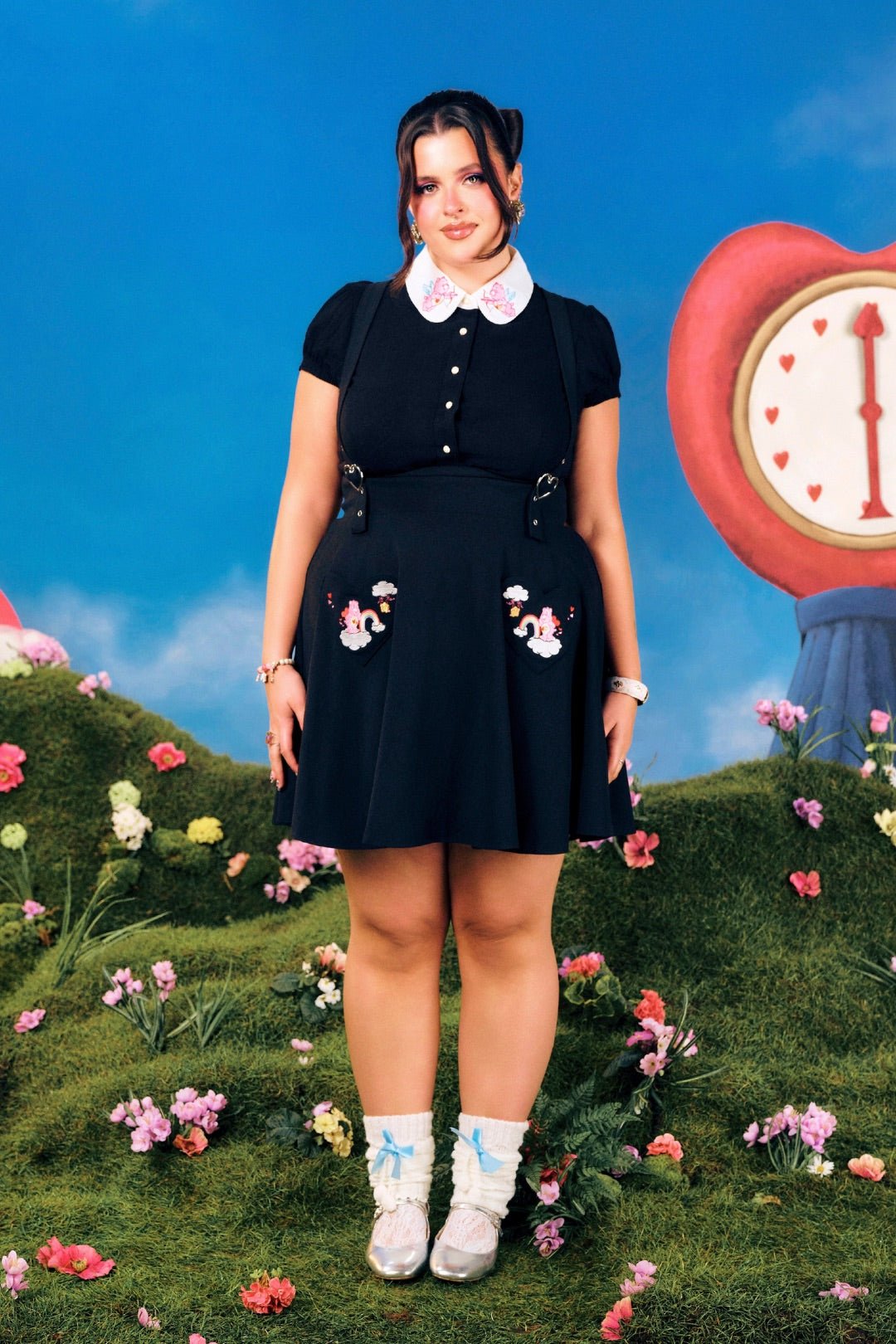 Hell Bunny Care Bears Black Love-A-Lot Pinafore Skirt