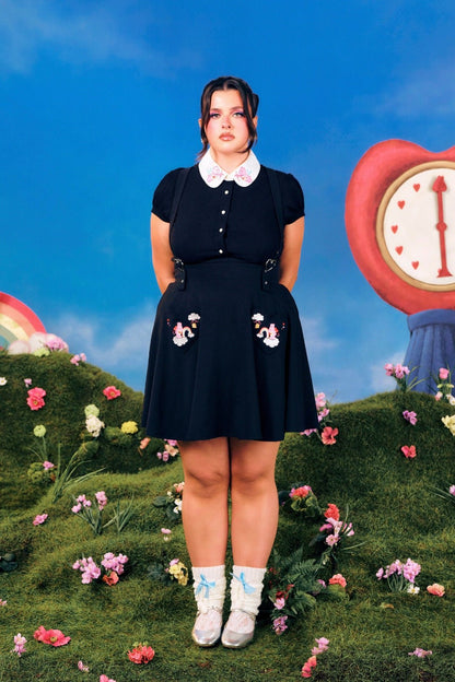 Hell Bunny Care Bears Black Love-A-Lot Pinafore Skirt