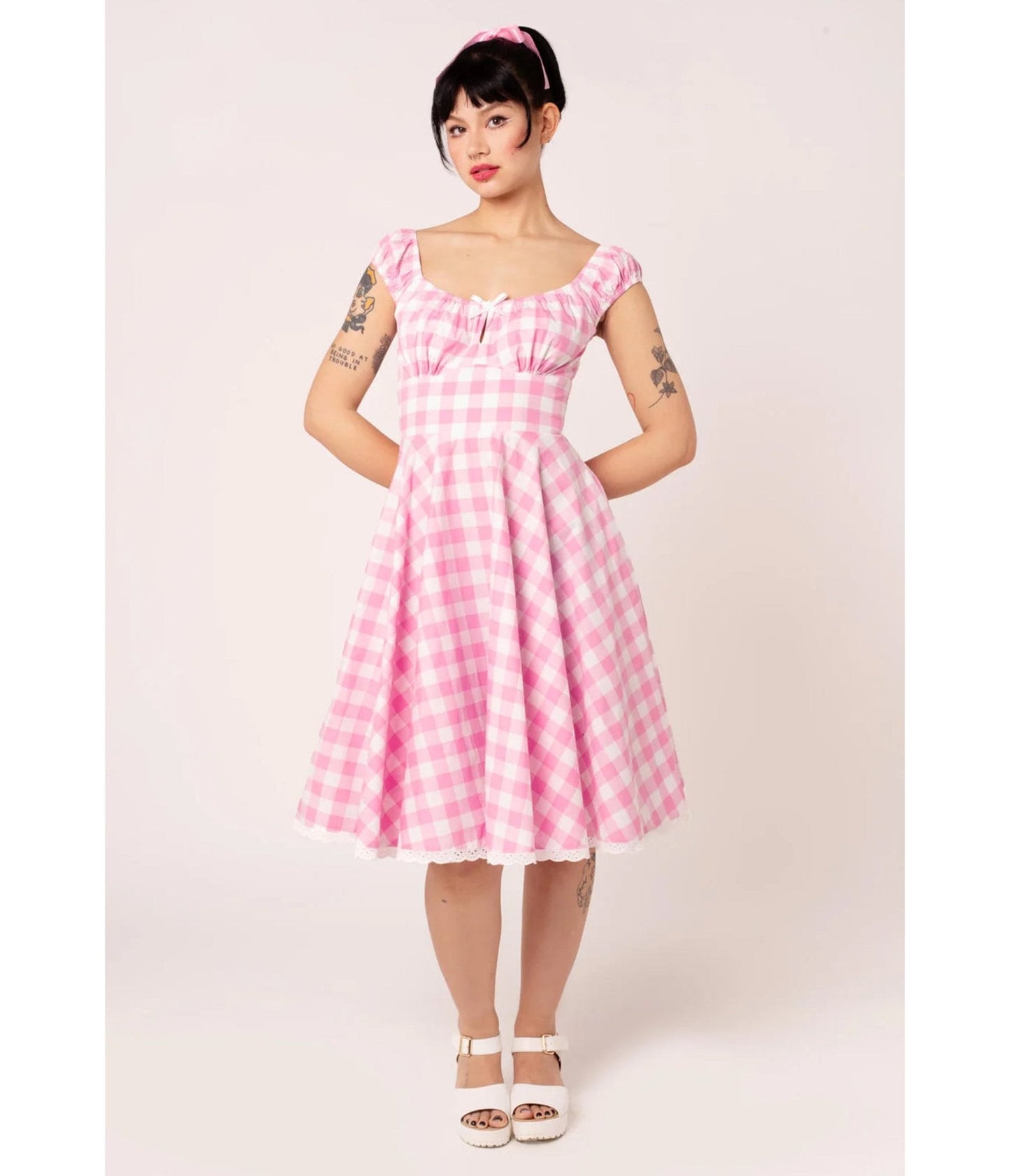 Hell Bunny Pink Gingham Swing Dress