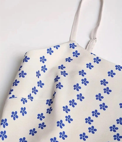 Ivory Sardine Print Spaghetti Strap Midi Dress