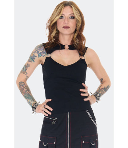 Jawbreaker Black O-Ring Cutout Knit Top